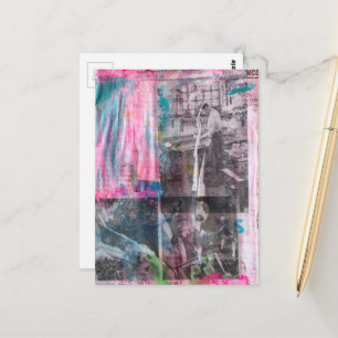 Vintage Working Men Black White Pink Blue Postcard