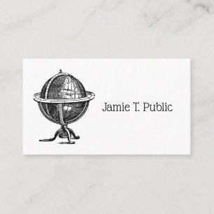Vintage World Globe Lithograph Drawing BW Business Card