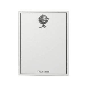 Vintage World Globe Lithograph Drawing BW Notepad