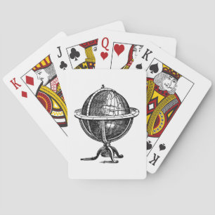 Vintage World Globe Lithograph Drawing BW Playing Cards