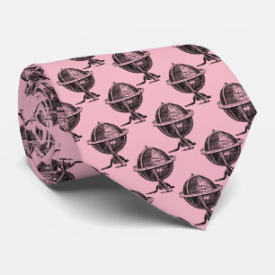 Vintage World Globe Lithograph Drawing BW Tie