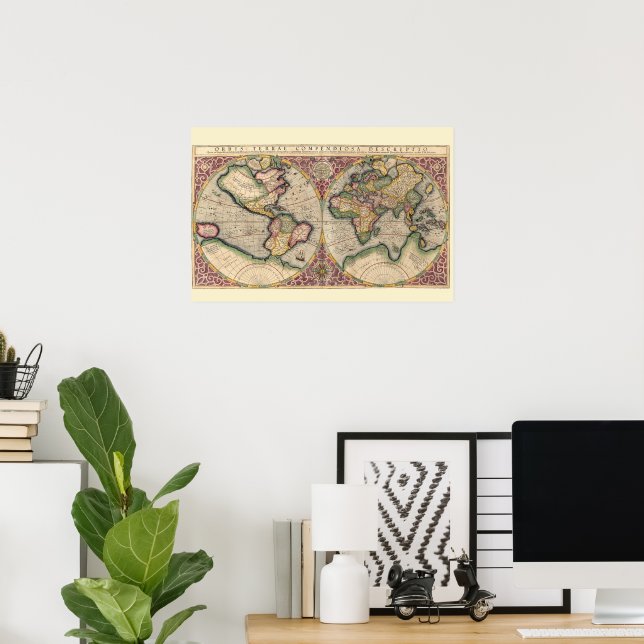 Vintage World Map 1609 Poster (Home Office)