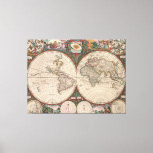 Vintage World Map (1665) 2 Canvas Print