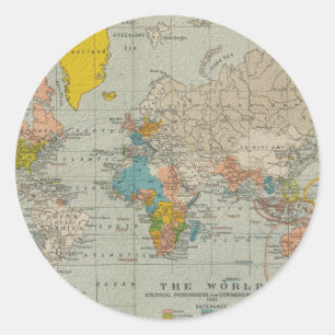 Vintage World Map 1910 Classic Round Sticker