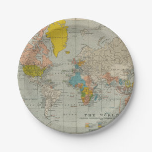 Vintage World Map 1910 Paper Plate
