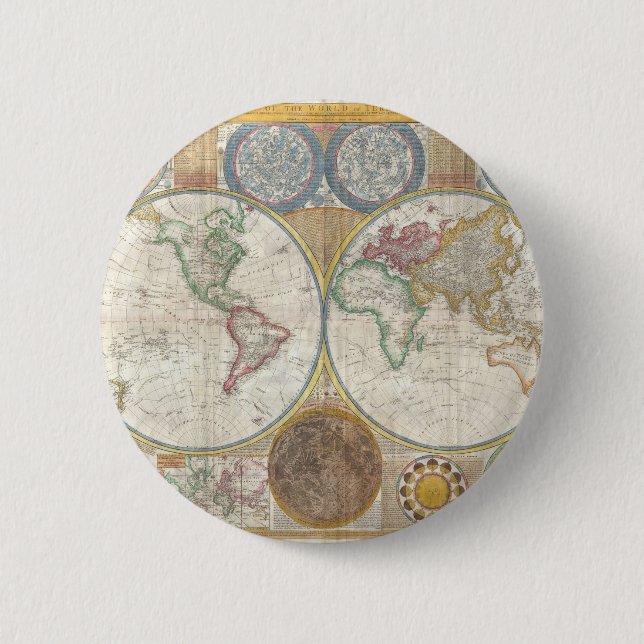 Vintage WORLD MAP 6 Cm Round Badge (Front)