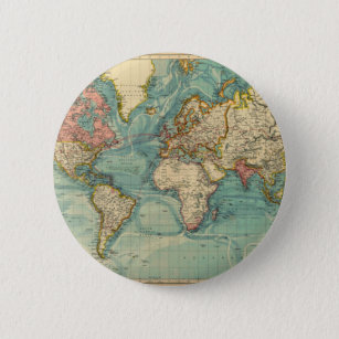 Vintage World Map 6 Cm Round Badge