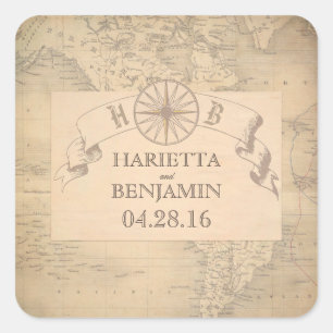 Vintage World Map Adventure and Travel Wedding Square Sticker