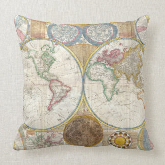 Vintage World Map and Astronomy Chart Exquisite Cushion