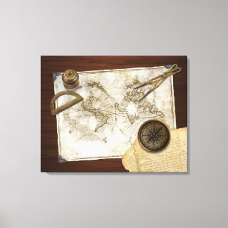 Vintage World Map And Tools Canvas Print