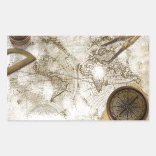 Vintage World Map And Tools Rectangular Sticker