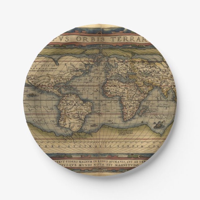 Vintage World Map Antique Atlas Paper Plate (Front)