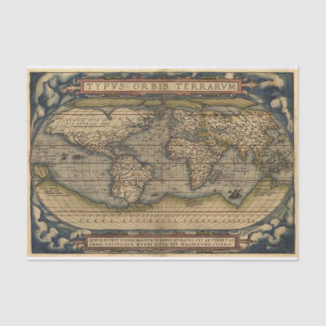 Vintage World Map Antique Atlas Tissue Paper (Front)