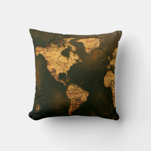 Vintage World Map Antique Cartography Art Cushion