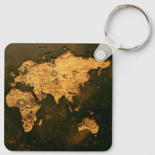 Vintage World Map Antique Cartography Art Key Ring