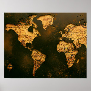 Vintage World Map Antique Cartography Art Poster