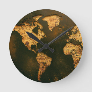 Vintage World Map Antique Cartography Art Round Clock
