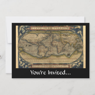 Vintage World Map Atlas Historical Design Invitation