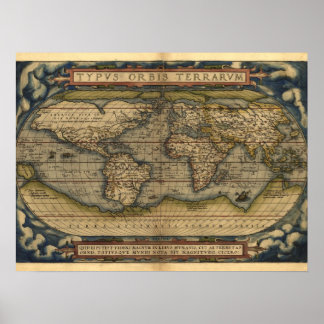 Vintage World Map Atlas Historical Design Poster