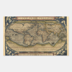 Vintage World Map Atlas Historical Design Rectangular Sticker