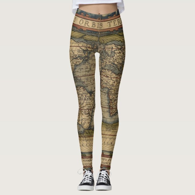 Vintage World Map Atlas Historical Leggings (Front)