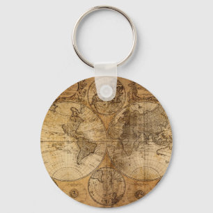 Vintage World Map Atlas Key Ring