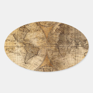 Vintage World Map Atlas Oval Sticker