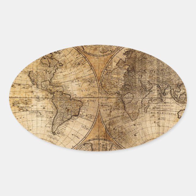 Vintage World Map Atlas Oval Sticker (Front)