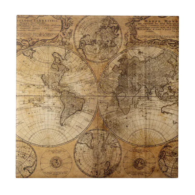 Vintage World Map Atlas Tile | Zazzle