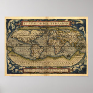 Vintage World Map Atlas TYPVS ORBIS TERRARVM Poster