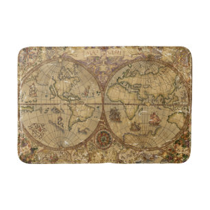 Vintage World Map Bath Mat