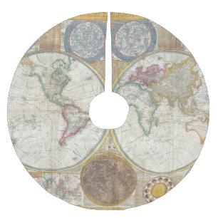 Vintage World Map Brushed Polyester Tree Skirt