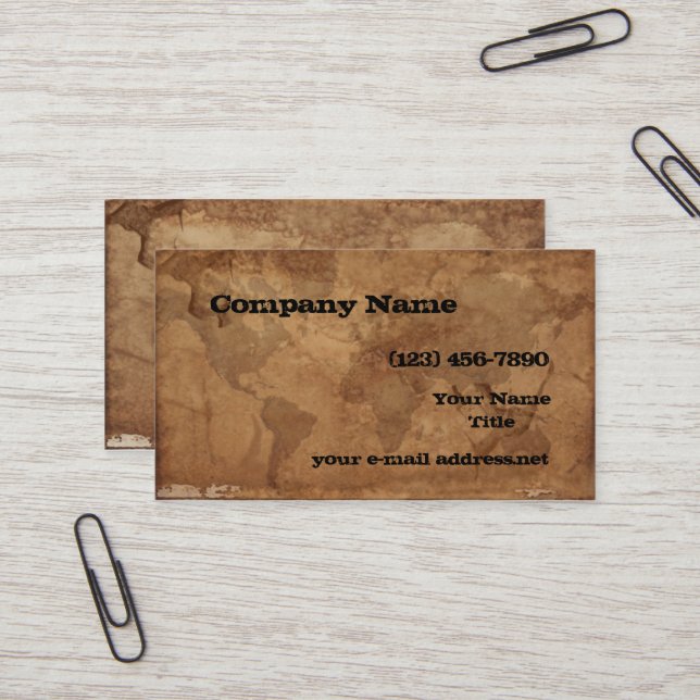 Vintage World Map Business Card (Front/Back In Situ)