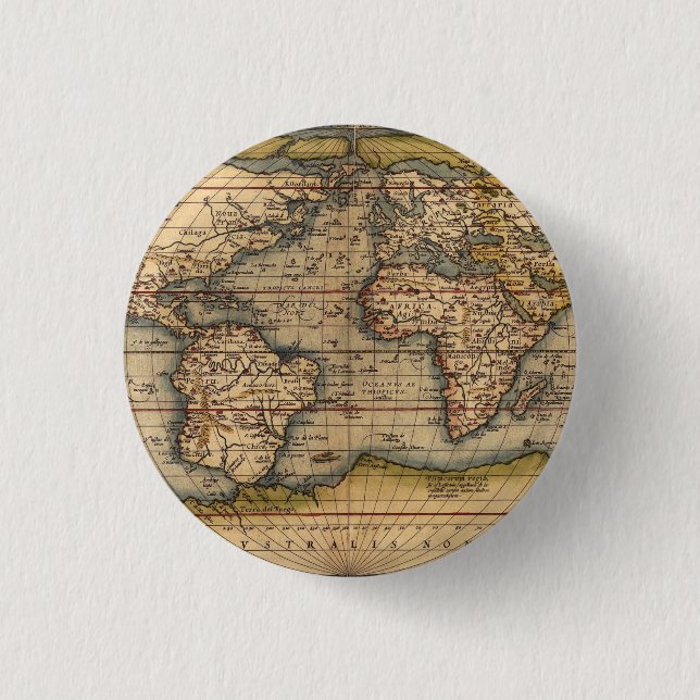 Vintage World Map by Abraham Ortelius 1564 3 Cm Round Badge (Front)