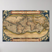 Vintage World Map by Abraham Ortelius 1564