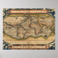 Vintage World Map by Abraham Ortelius 1564