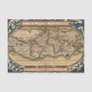Vintage World Map by Abraham Ortelius 1564 Tissue Paper
