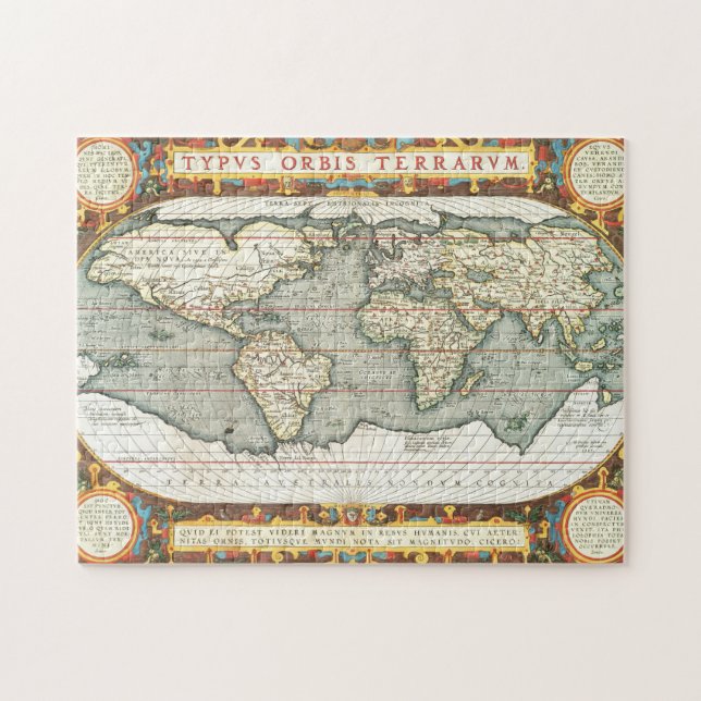 Vintage World Map by Abraham Ortelius 1587–1595 Jigsaw Puzzle (Horizontal)