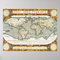 Vintage World Map by Abraham Ortelius 1587–1595