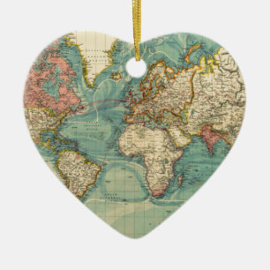 Vintage World Map Ceramic Tree Decoration