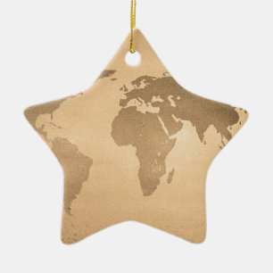 Vintage world map ceramic tree decoration