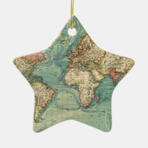 Vintage World Map Ceramic Tree Decoration