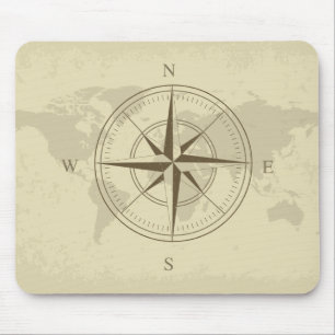 Vintage World Map / Compass Mouse Mat