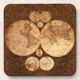 Vintage World Map Cork Coasters