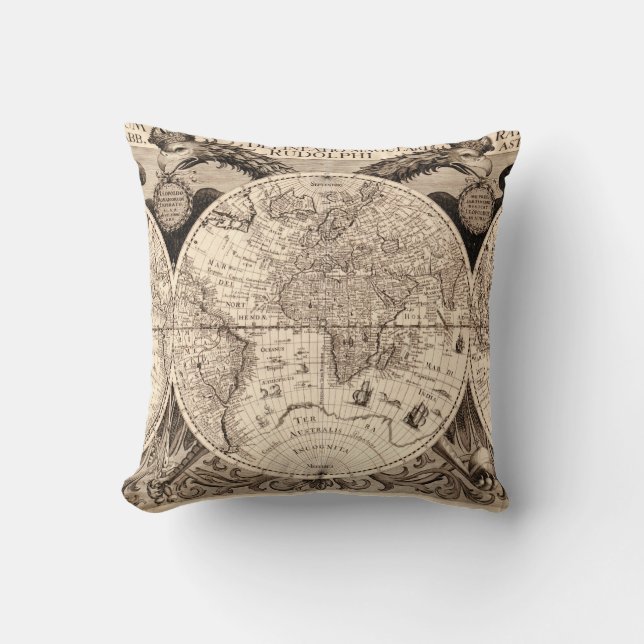 Vintage World Map Cushion (Front)