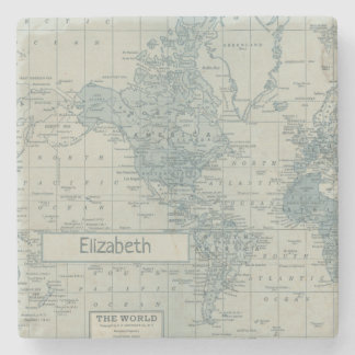 Vintage World Map customize your own name Stone Coaster