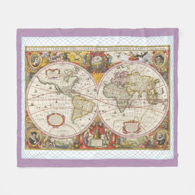 Vintage World Map Fleece Blanket (Front (Horizontal))