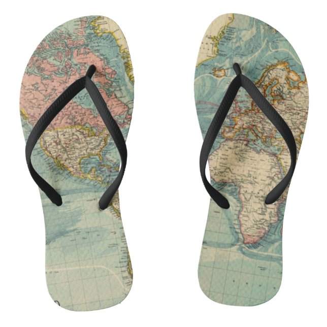Vintage World Map Flip Flops (Footbed)