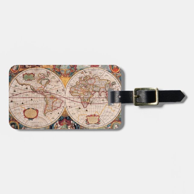 Vintage World Map From 1600 Luggage Tag (Front Horizontal)