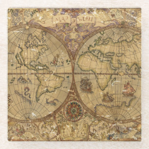 Vintage World Map Glass Coaster